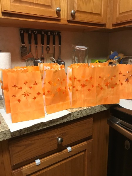 Fall or Halloween Illuminated Bags - painted bags drying