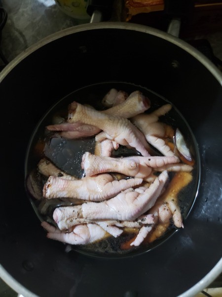 Chicken Feet with water in pan