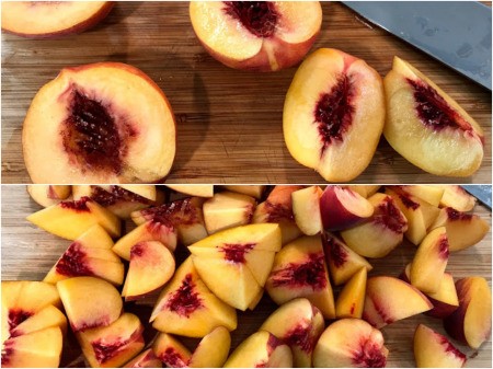 cutting peaches
