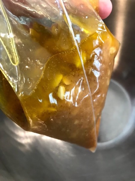 mixing ingredients in bag