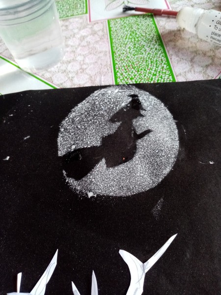 Halloween Toothbrush Spray Painting - witch flying across the moon