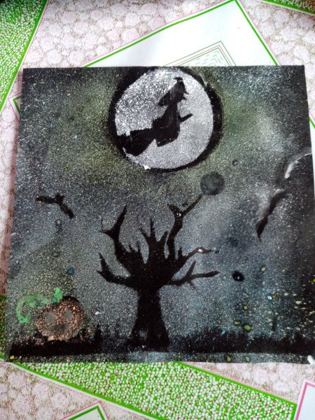 Halloween Toothbrush Spray Painting - finished Halloween artwork
