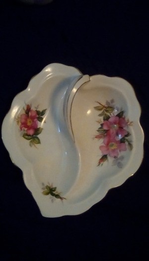Value of Royal Albert Bone China Dish - heart shaped china dish with handle and wild rose pattern