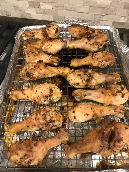 Seasoned Baked Drumsticks on baking rack