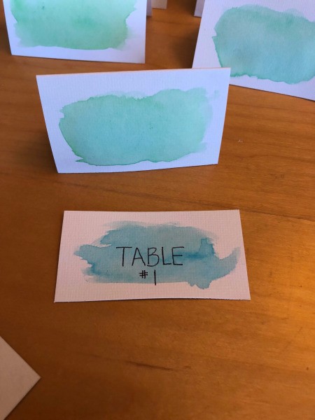 DIY Folded Name Place Cards - add names and table number to cards