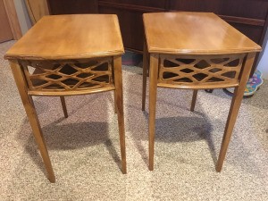Value of Mersman End Tables - light wood tables with open grill work on front