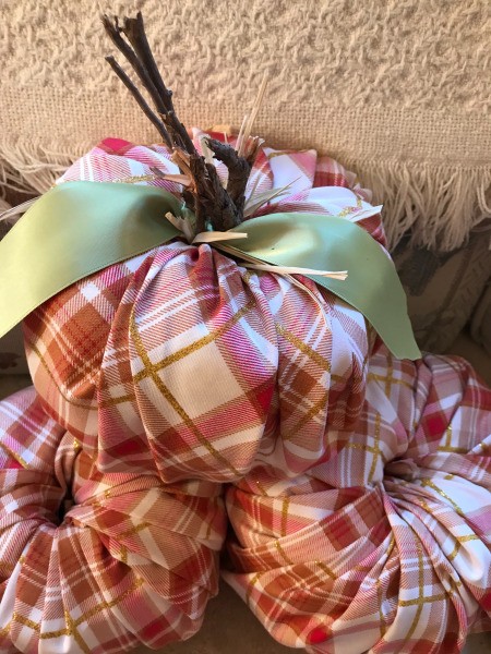 Crafty Toilet Paper Roll Pumpkins - adding ribbon and twigs, stem, and stalks