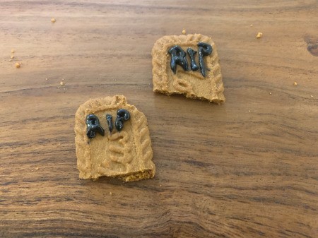 Spooky Halloween Worm Brownies - RIP written on each half