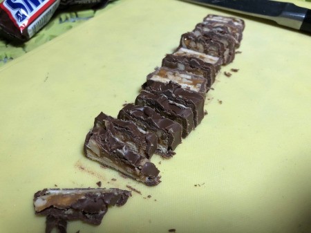 cut Snickers bars