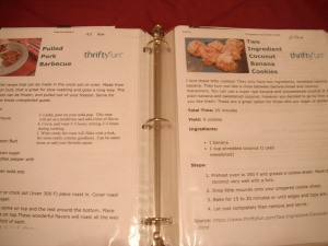 Recipe Book for ThriftyFun Recipes - three ring binder displaying two recipe pages