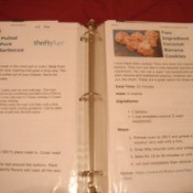 Recipe Book for ThriftyFun Recipes - three ring binder displaying two recipe pages