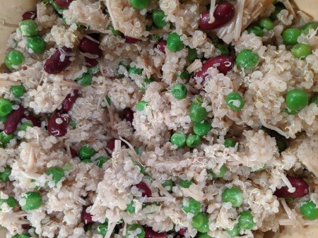 beans, Mushroom, Pea Quinoa mixed together