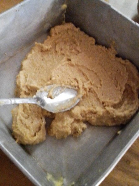 spreading batter in pan