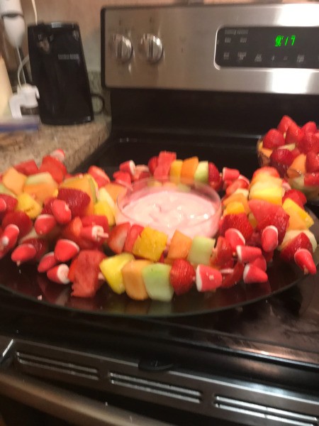 Fruit Kabobs and Dip on tray