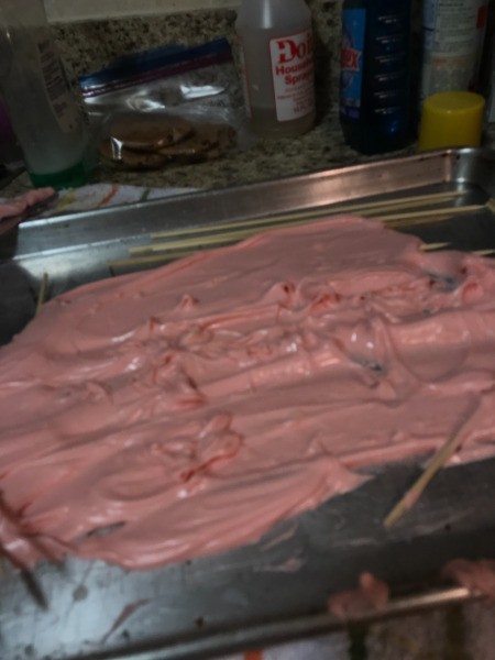 melted chips spread on pan