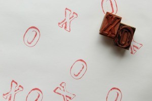 Rubber stamps with red ink.