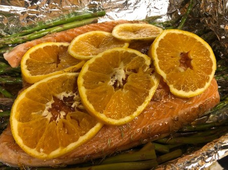 orange slices on salmon