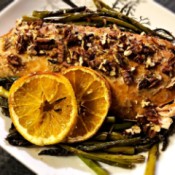 Spiced Maple Pecan Salmon on plate