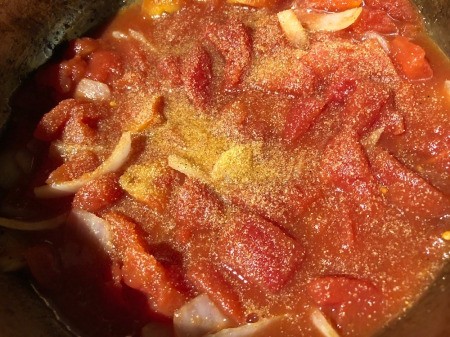 adding tomatoes & herbs to pan