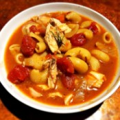 Roast Chicken and Tomato Noodle Soup in bowl