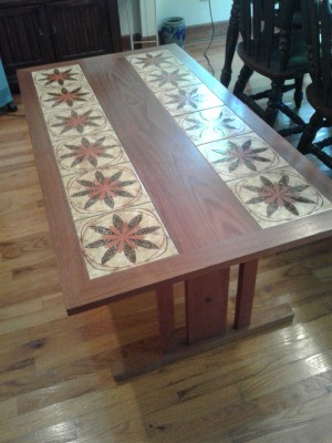 Value of a Teak Table - low table with tiles along the long sides and wood in the middle and around the edges