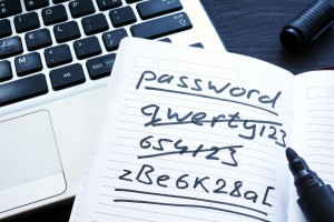 A list of passwords with old ones crossed out.