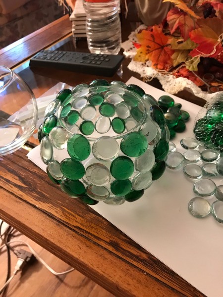 Christmas Lighted Bowl - bowl with the gems glues on