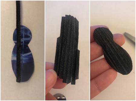 Halloween Boo! Banner Using Free Printables - sticker ribbon being stuck to paper body and trimmed