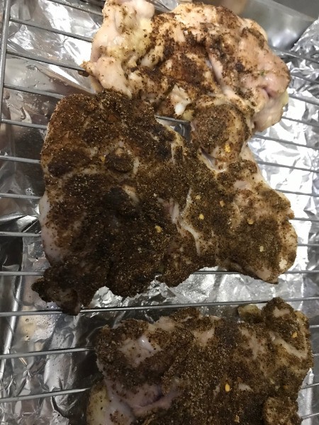 Chili-Rubbed Chicken Thighs on rack