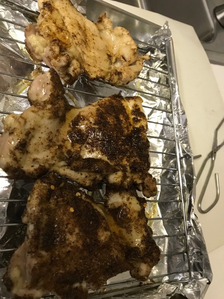 Chili-Rubbed Chicken Thighs on rack