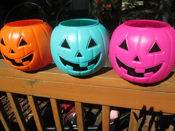 Stone Looking Pumpkin Planters - three plastic Halloween pumpkins