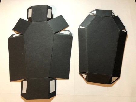 Paper Coffin Treat Boxes - flip over after folding and add double sided tape as shown