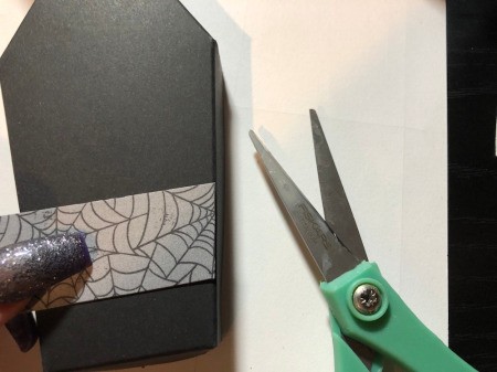 Paper Coffin Treat Boxes - cut out a piece of patterned paper to fit on lid and stick on with tape