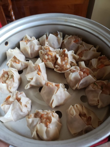 steaming Siomai in pan