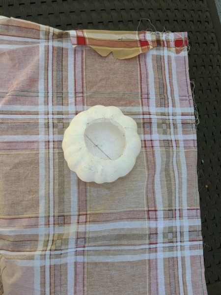 Fabric Covered Foam Pumpkin - place pumpkin on the wrong side of the fabric