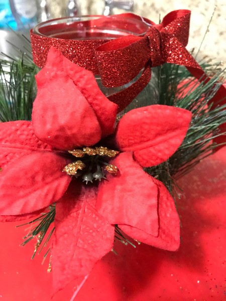 Christmas Decorated Lighted Jars - adding poinsettias