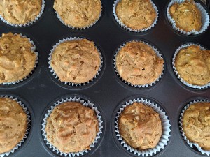 baked Pumpkin Apple Muffins in tin