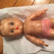 Removing Mold Stains and Odor from a Rubber Doll - vintage doll with molded and painted pink undies