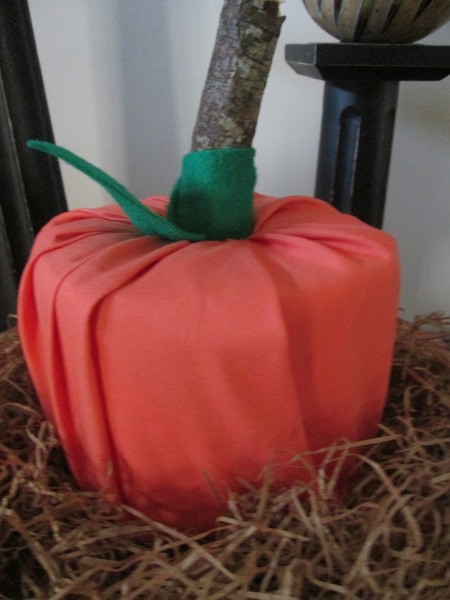 No Sew No Glue Fabric Pumpkin - orange pumpkin on a bed of straw