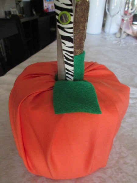 No Sew No Glue Fabric Pumpkin - push the felt covered twig into the hole
