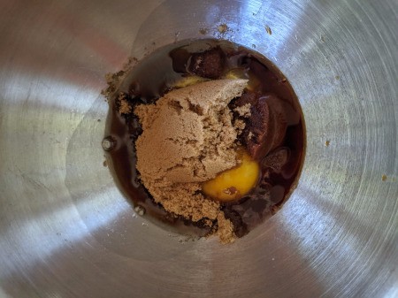 sugar, egg & oil in bowl