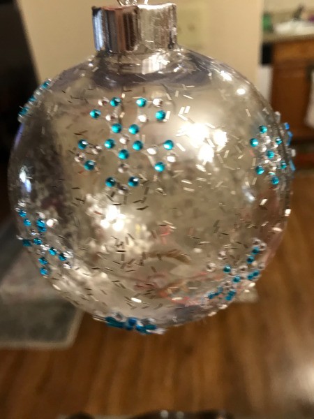 Decorated Clear and White Ornaments  - clear ornament with blue and clear snowflake patterns