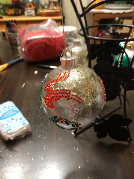 Decorated Clear and White Ornaments  - red reindeer on clear ornament