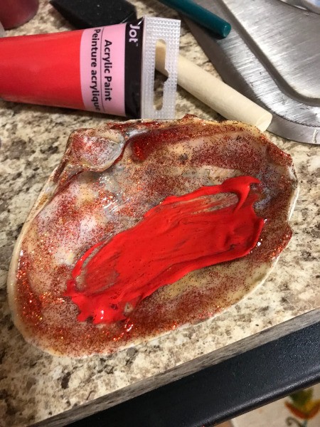 Decorated Seashell Jewelry Dishes - beginning to spread the paint