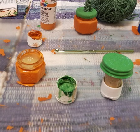 Pumpkin Jars - painting tiger balm jar and lid