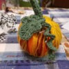 Yarn Covered Pumpkin - pumpkin with stem, leaf, and vine