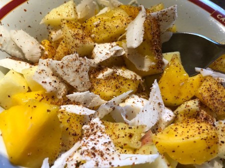 chili powder sprinkled on Fruit Salad
