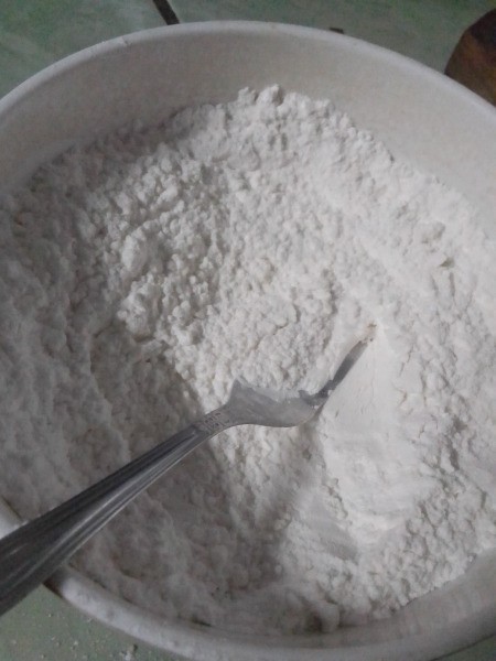 mixing flour for breading