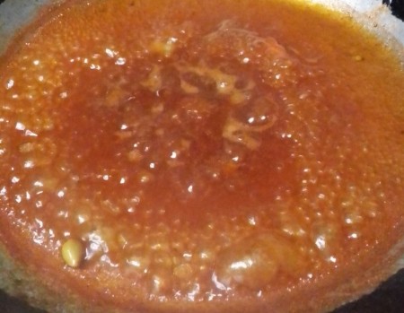 Spicy sauce in pan