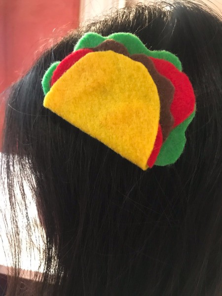 Halloween Taco Accessories for Adults - taco hair clip in woman's hair